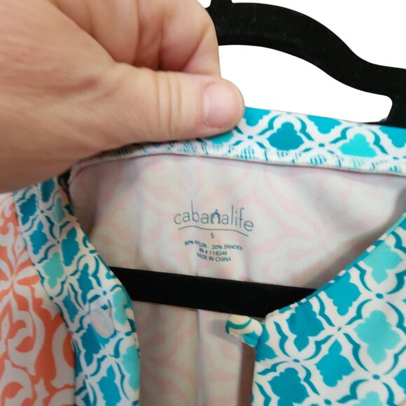 Cabanalife Womens Tunic Dress Coral & Turquoise Pattern SPF 50+ Cotton Blend S - Picture 3 of 3